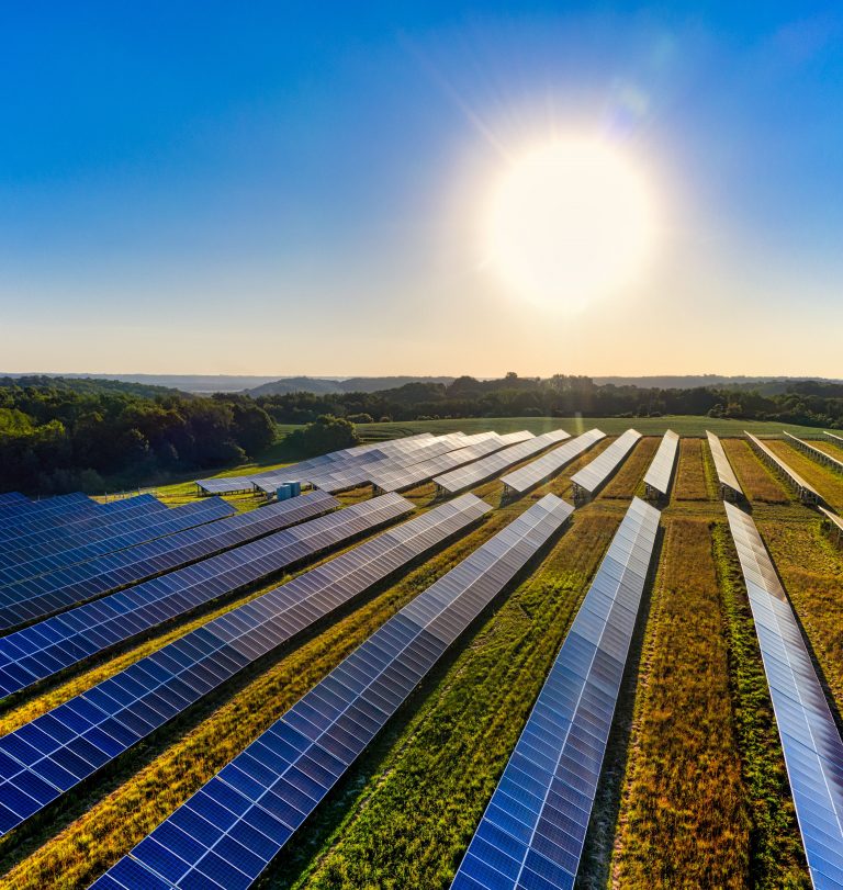 Studie erneuerbare Energien - Solarpark mit strahlender Sonne